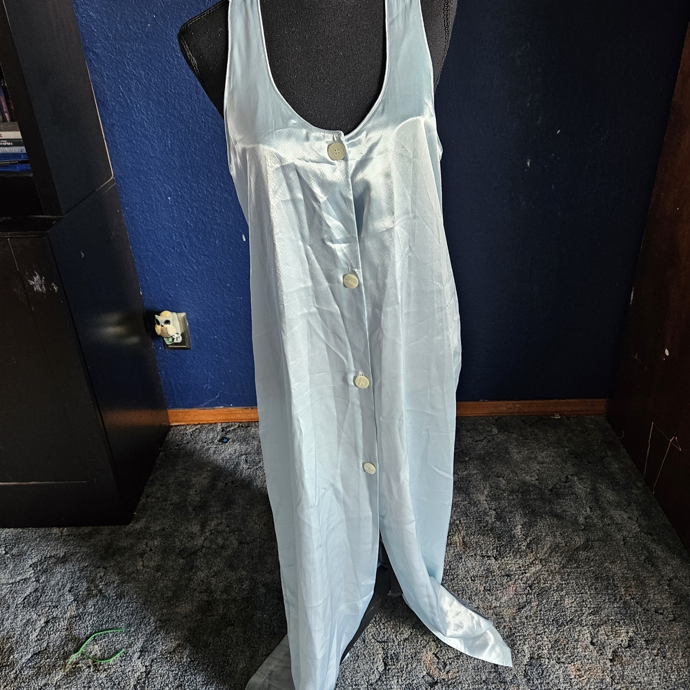 Clifford & Wills Light Blue Satin Button-Front Chemise Slip womens size medium